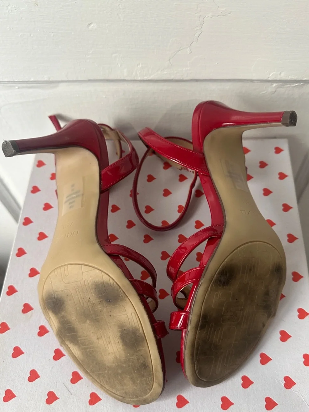 Unisa Red Patent Strappy Ankle-Heel Sandals